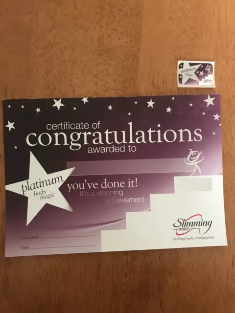 SLIMMING WORLD BODY Magic Platinum Award And Sticker £2.00