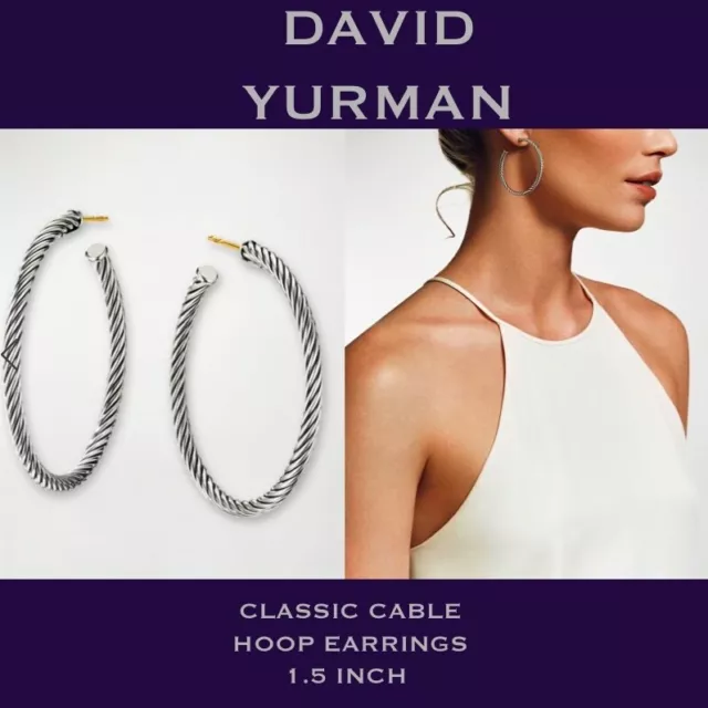 David Yurman 925 cable hoop earrings 1.5 inch size  preowned  *pouch Included*