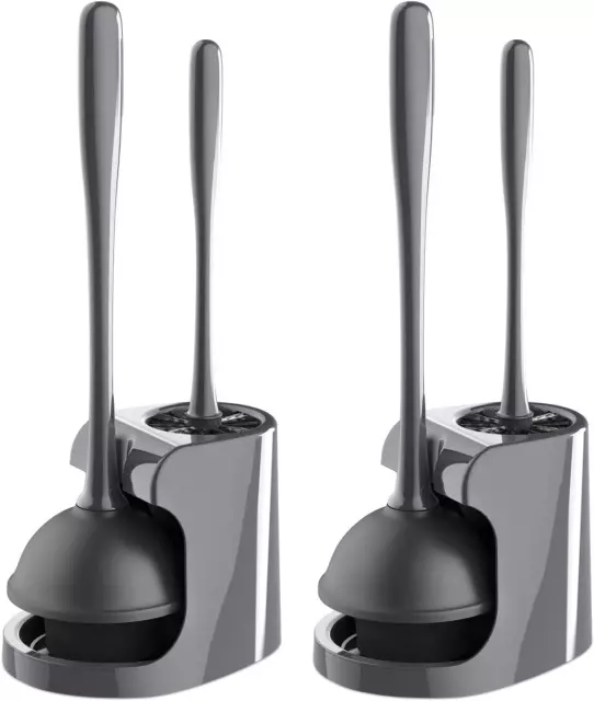 Toilet Plunger and Bowl Brush Combo for Bathroom Cleaning, Gray, 2 Sets