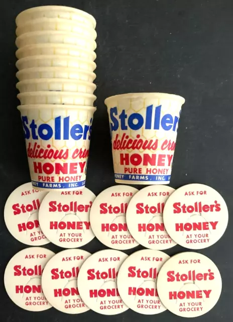 Vintage Lot of 10 Stoller's Delicious Creme Honey Sample Cups w/Lids Latty, Ohio