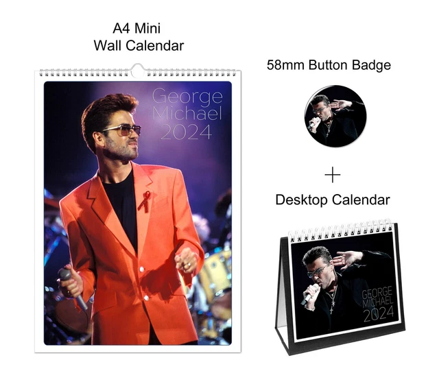 MICHAEL 2024 A4 Wall + Desktop Calendar + Pin Button Badge 21.