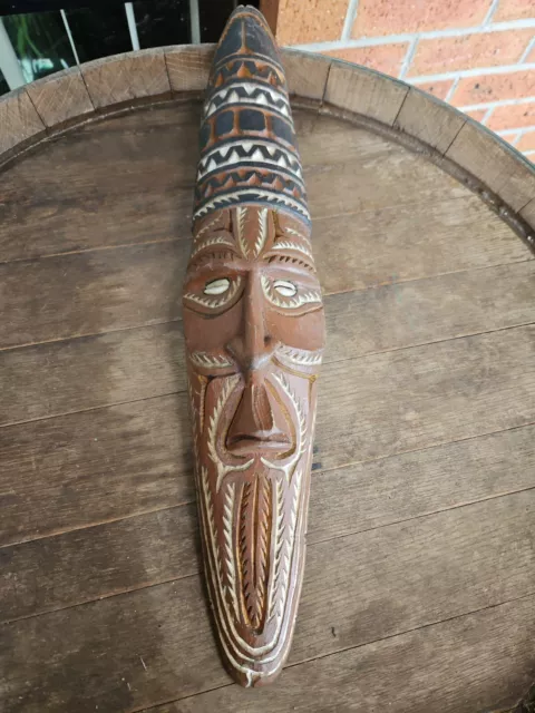 Vintage Papua New Guinea Sepik River Carved Wood Wall Face Mask 57 Cm