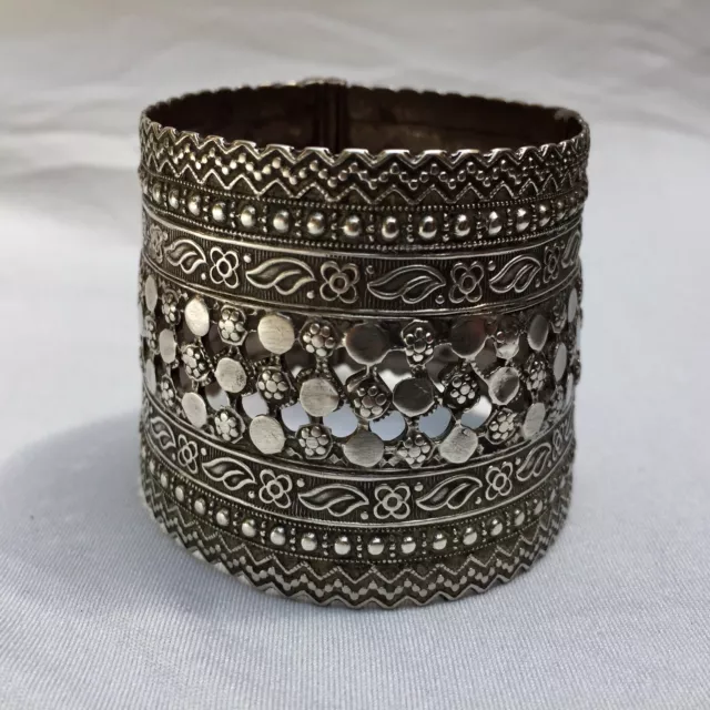 Antique Yemen Ethnic Silver Cuff Bracelet Stones Jewelry Hand Made Jewellery