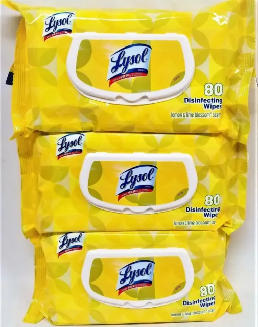 BNIP - Lysol Disinfecting Wipes with Lemon and Lime Blossom Scent 80 Wipes Lot/3