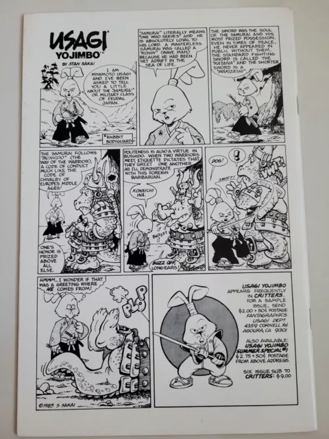 Zell Sworddancer #1 (1986) Thoughts & Images Early Usagi Yojimbo Back Cover! 2