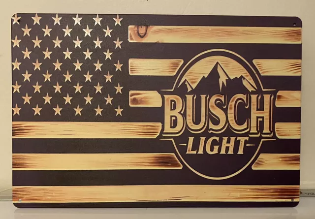 Busch Light Sign - Metal / Tin - American Flag - Blue - Light Gold