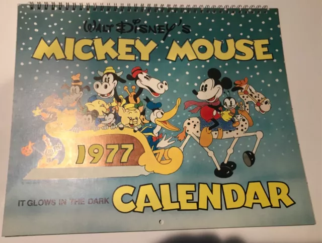 Vintage 1977 Walt Disney’s  Mickey Mouse Glow in The Dark Calendar Collection