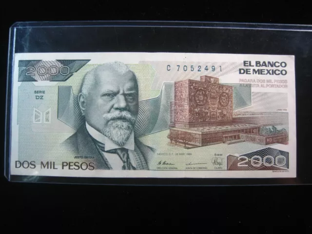 MEXICO 2000 PESOS 1989 P86 MEXICAN 2,000 University Justo Sierra 2491# MONEY