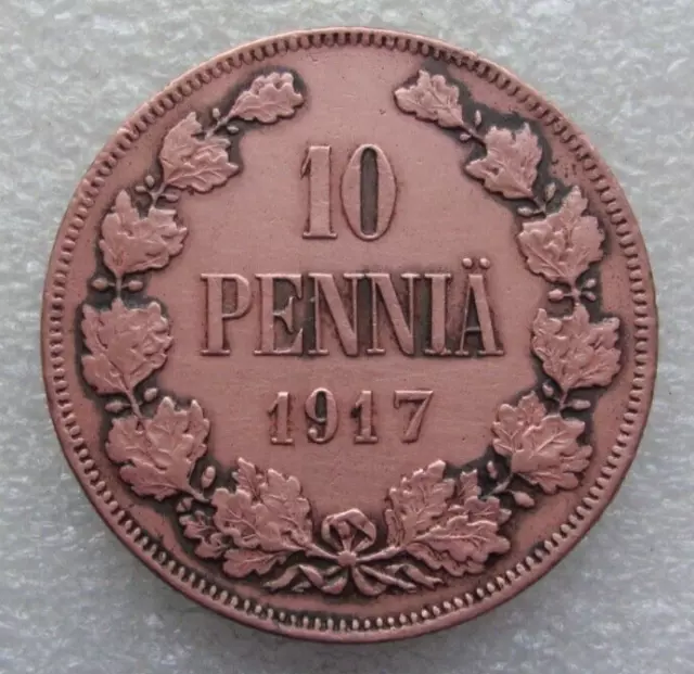 Finland Russia 10 Pennia 1917 Copper Coin S5
