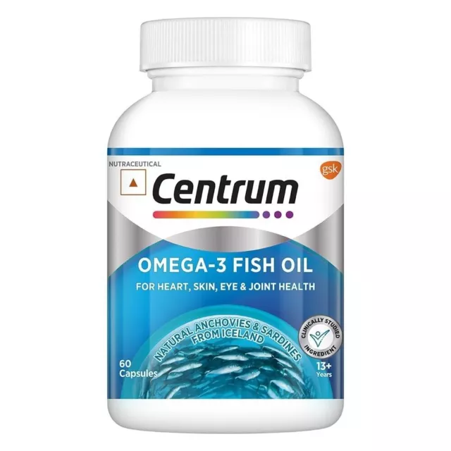 Huile de poisson Centrum Omega-3 (60 capsules) avec EPA et DHA pour...