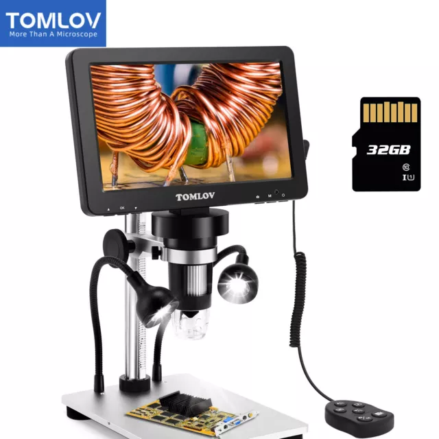 TOMLOV DM9 7" LCD Digitales Mikroskop 1200X Münzmikroskop mit Ständer 12MP