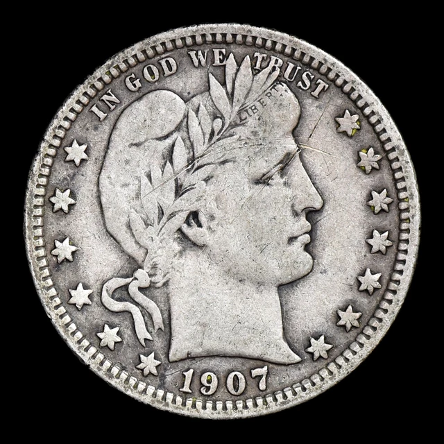 1907-D Barber Quarter ✪ Vf Details ✪ 25C Silver Scarce Coin B277 ◢Trusted◣