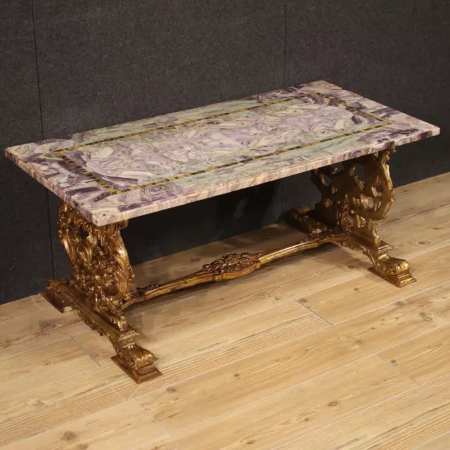 Table basse de salon plateau en marbre et meubles en bois doré 20ème siècle