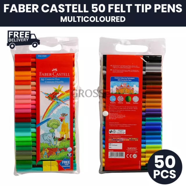 Faber Castell 50 Felt Tip Pens - Multi coloured + 4 Super Connector Free