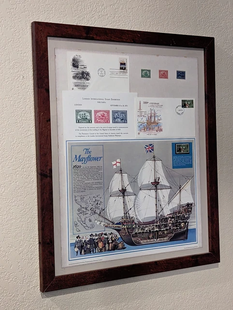 1970 collection of original Mayflower Landing stamps and envelopes- framed