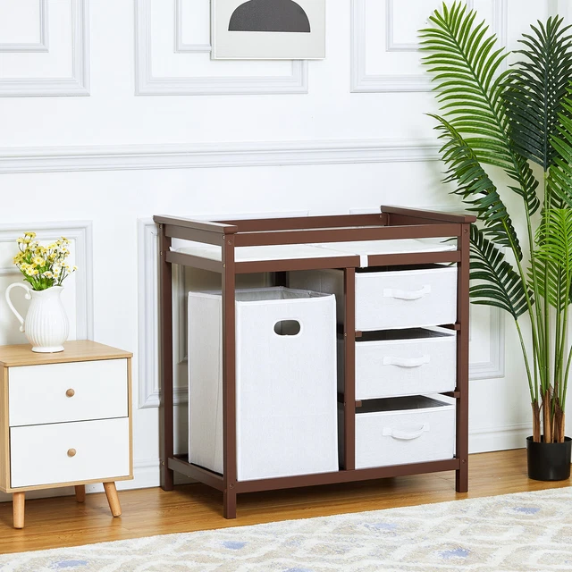 Baby 3 Drawer Basket Changing Table Infant Diaper Changing Station w/ Pad