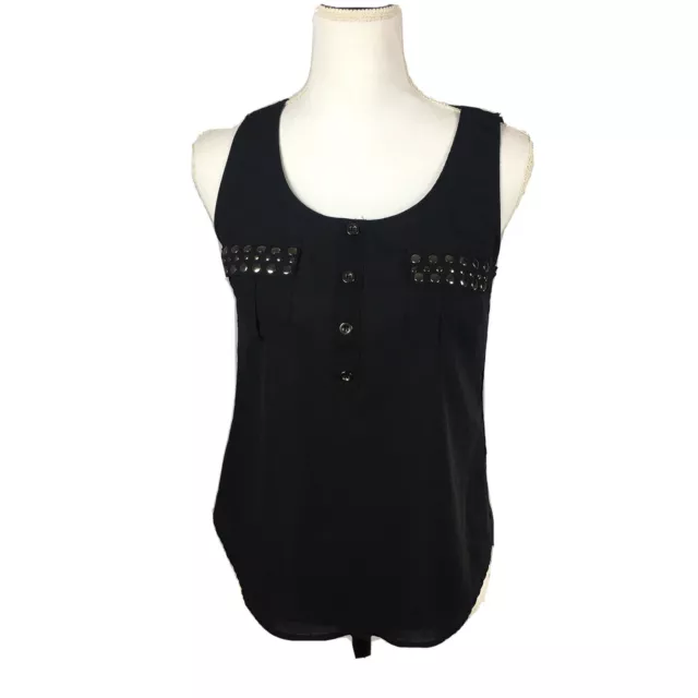 Mine Womens Size Small Black Semi Sheer Sleeveless Blouse Studded. Z4