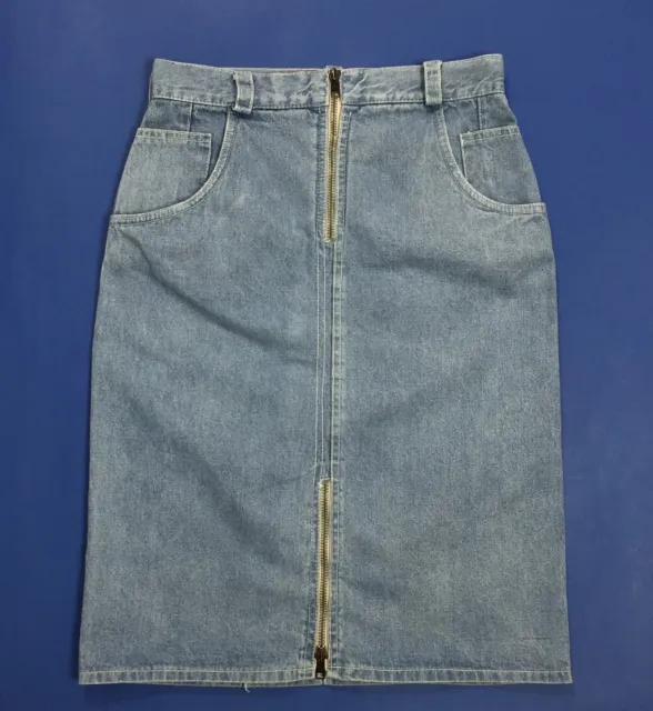 vintage mini gonna jeans W28 tg 42 vita alta retro zip denim tubo tubino T3924