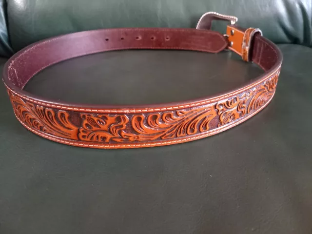 NOCONA Genuine Tan  Leather Belt Mens Western Tooled Floral
