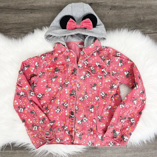 Disney Girls Youth 9 10 Minnie Mouse Rainbows Denim Jacket Hooded Ears