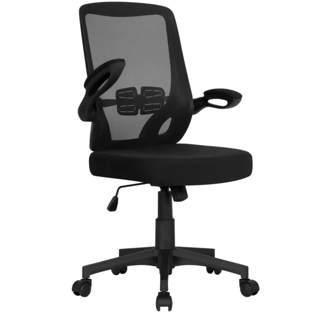 Chaise Fauteuil Siège de Bureau Ergonomique Tissu à Roulettes Accoudoir Pliable