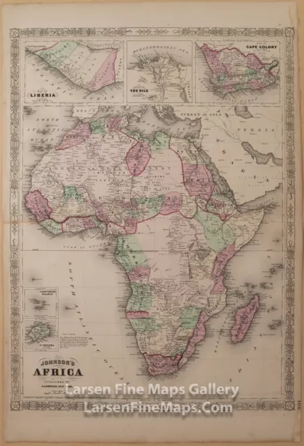 1866 Johnson's Africa, Rare Atlas Map, Liberia, Cape Colony, Nile, Cape Verde