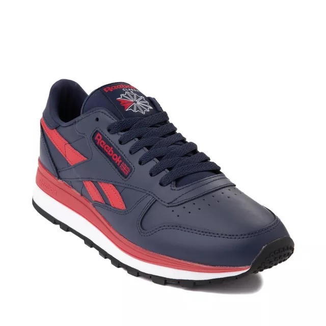 Mens Reebok Classic Leather Clip Athletic Shoe (Navy/Red)