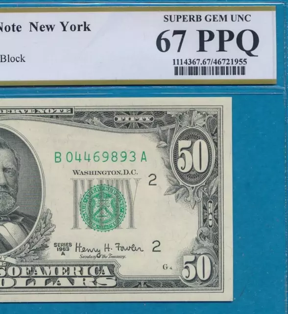 $50. 1963-A  New York  District Frn Certified Pcgs  Superb Gem New 67Ppq