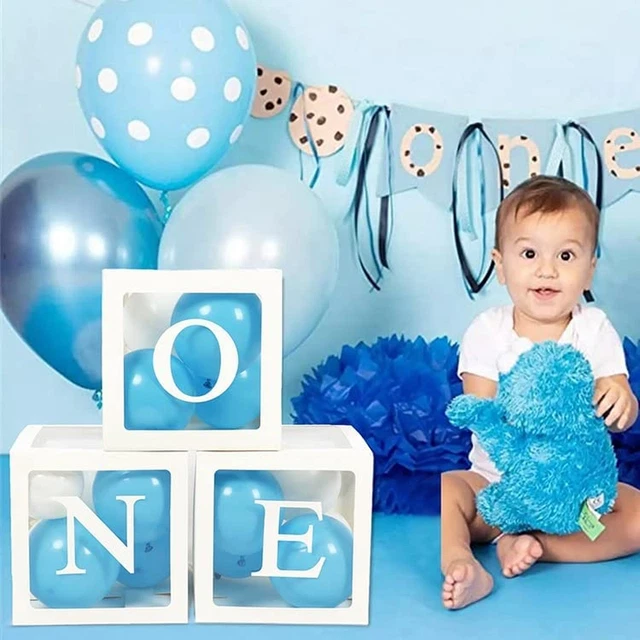 Baby Shower Decorations Clear Blocks Party Decor Balloon Boxes with ONE Letters