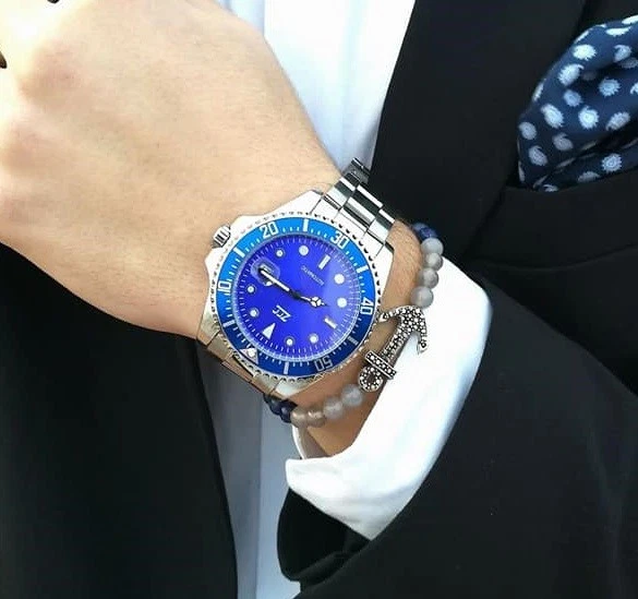 Messerschmitt Orologio Da Uomo Aviatore ME-108DR-MB, Quarzo Ronda 515, Cassa Acciaio 43mm, Quadrante Blu Luminescente, Bracciale Acciaio, Made In Germany