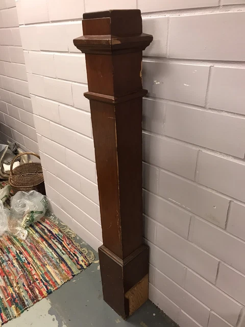 Antique Vtg Oak? Staircase Newel Post 53 3/8” Tall X 6 7/8” X 6 5/8” 3