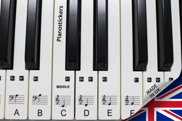 Music 61 key Keyboard or Piano Stickers 36 white key clear laminated stickers