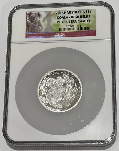 2013P Australia S$8 Koala - High Relief Pf 70 Ultra Cameo Ngc Kbx1 2013P Australia S$8 Koala - High Relief Pf 70 Ultra Cameo Ngc Kbx1