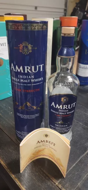 Amrut Single Malt Whisky Cask Strength Empty Bottle & Tin (India) 750ml