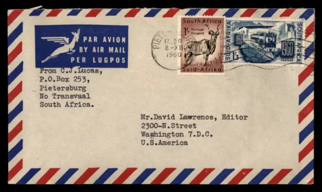 Mayfairstamps South Africa 1960 Pietersburg to Washington DC Cover aaj_09617