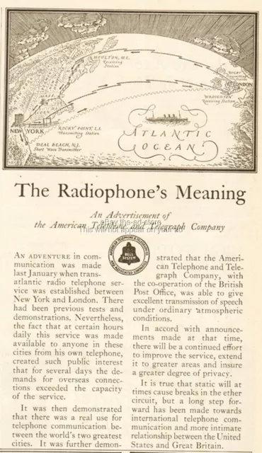 1927 Bell American Telephone Telegraph Co AT&T Radiophone Deal Beach NJ Ad