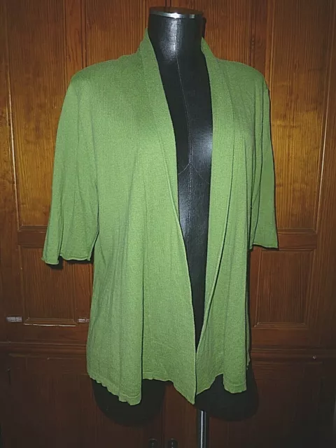 EILEEN FISHER Green SoFt CASHMERE COTTON knit Open Front Cardigan Sweater sz L