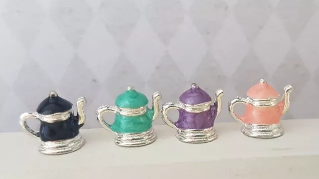 1:24th scale silver enamel fancy Coffepot teapot dolls house vintage modern DH47