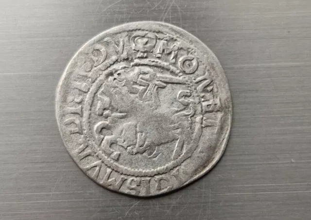 Moneda de plata Half Grosz 1515 años, moneda de doble acuñación, Segismundo...