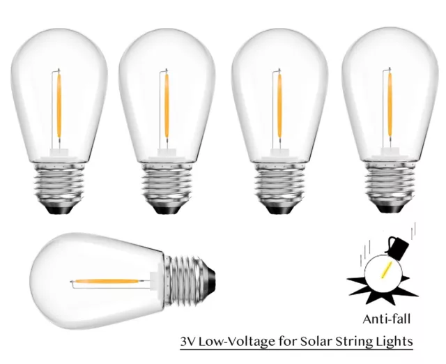 Pack of 5 LED S14 Low Voltage (DC 3V) Bulbs with E27 Base for Solar String Light