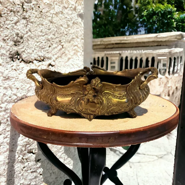 A Fine Art Nouveau1910 Solid Brass Table Planter complete with cast heavy metal