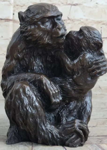 Mère Amour Singe Bébé Bronze Sculpture Statue Figurine Fonte Domestique