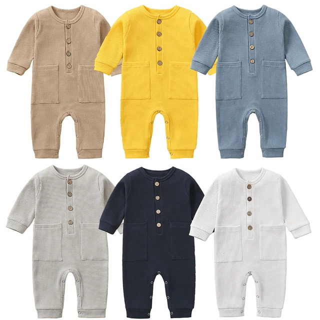 Baby Boys Girls Solid Cotton Footless Romper Long Sleeve One Piece Jumpsuits