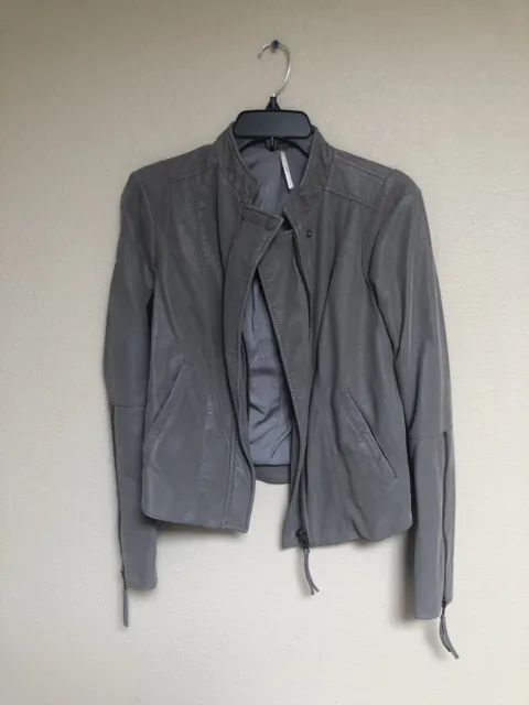 Free People Cool Clean Vegan Faux Leather Jacket Moro Heather Gray Size 6 Zipper