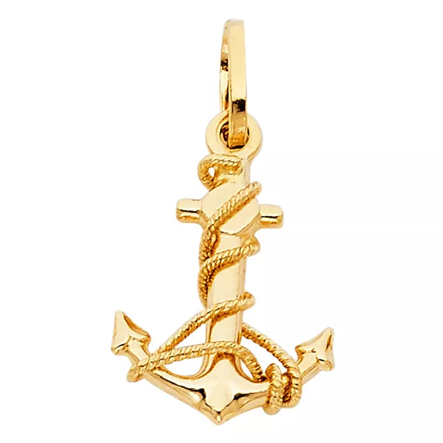 14K Yellow Gold Anchor Charm Pendant For Necklace or Chain