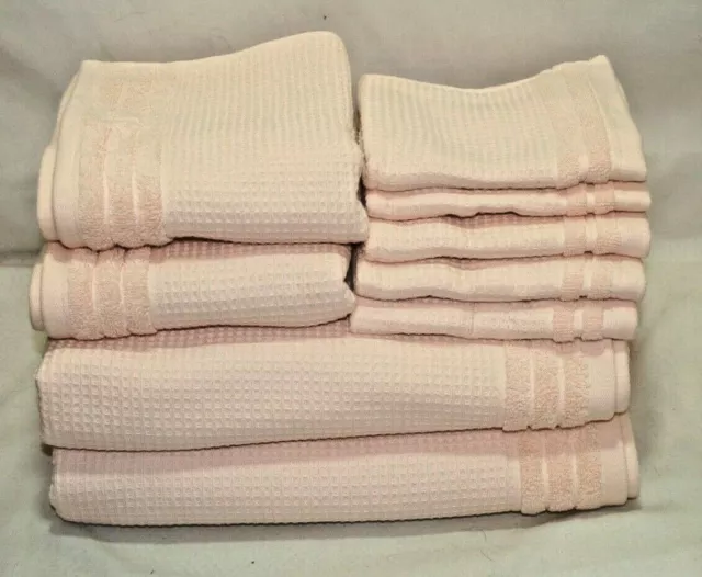 HOTEL BALFOUR LIGHT Pink Waffle Nine Piece Bathroom Towel Set 100% Cotton  New $99.90 - PicClick