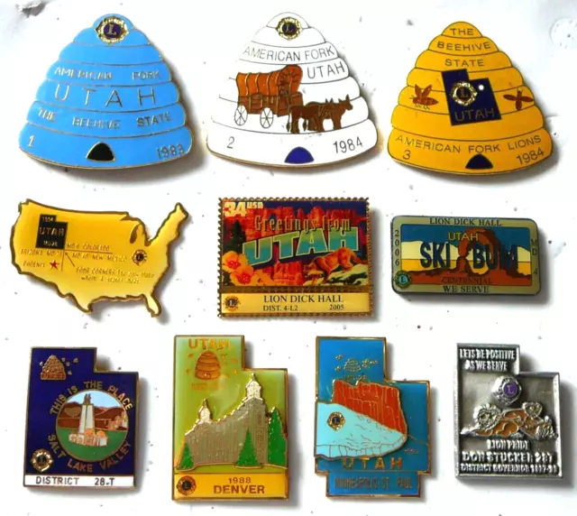 Lions Club Pins - AN ASSORTMENT OF 10 PINS FROM UTAH