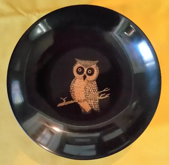 Vtg Couroc Giftware Monterey Ca. Owl Design Inlay Tree Tray MCM 7 3/4 inches