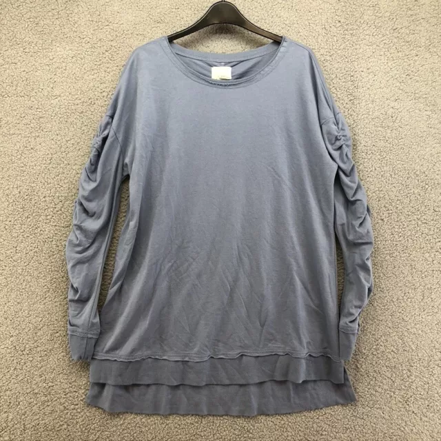 Caslon Shirt Sweater Blue Gray Long Sleeve Ruffled Hi Lo Womens Large