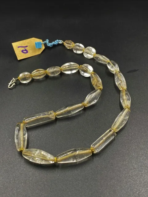 old antique ancient beautiful crystals quartz beads necklace from Burma original 12